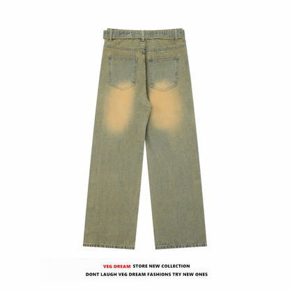 Belted Wide-leg Denim Jeans WN5567