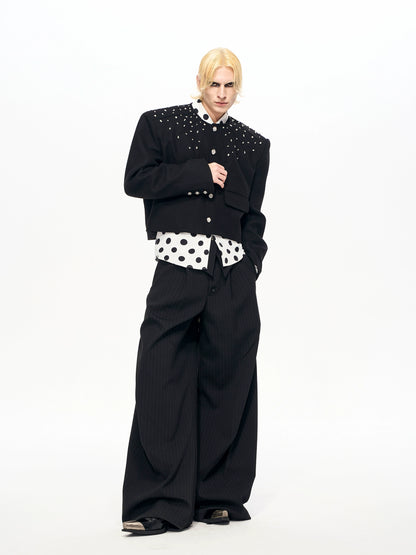 Shoulder-Pad Rhinestone Wool Short Jacket WN22125