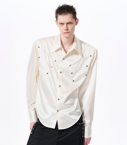 Texture Fishbone Shoulder-Pad Wrinkle-Resistant Long Sleeve Shirt WN23275