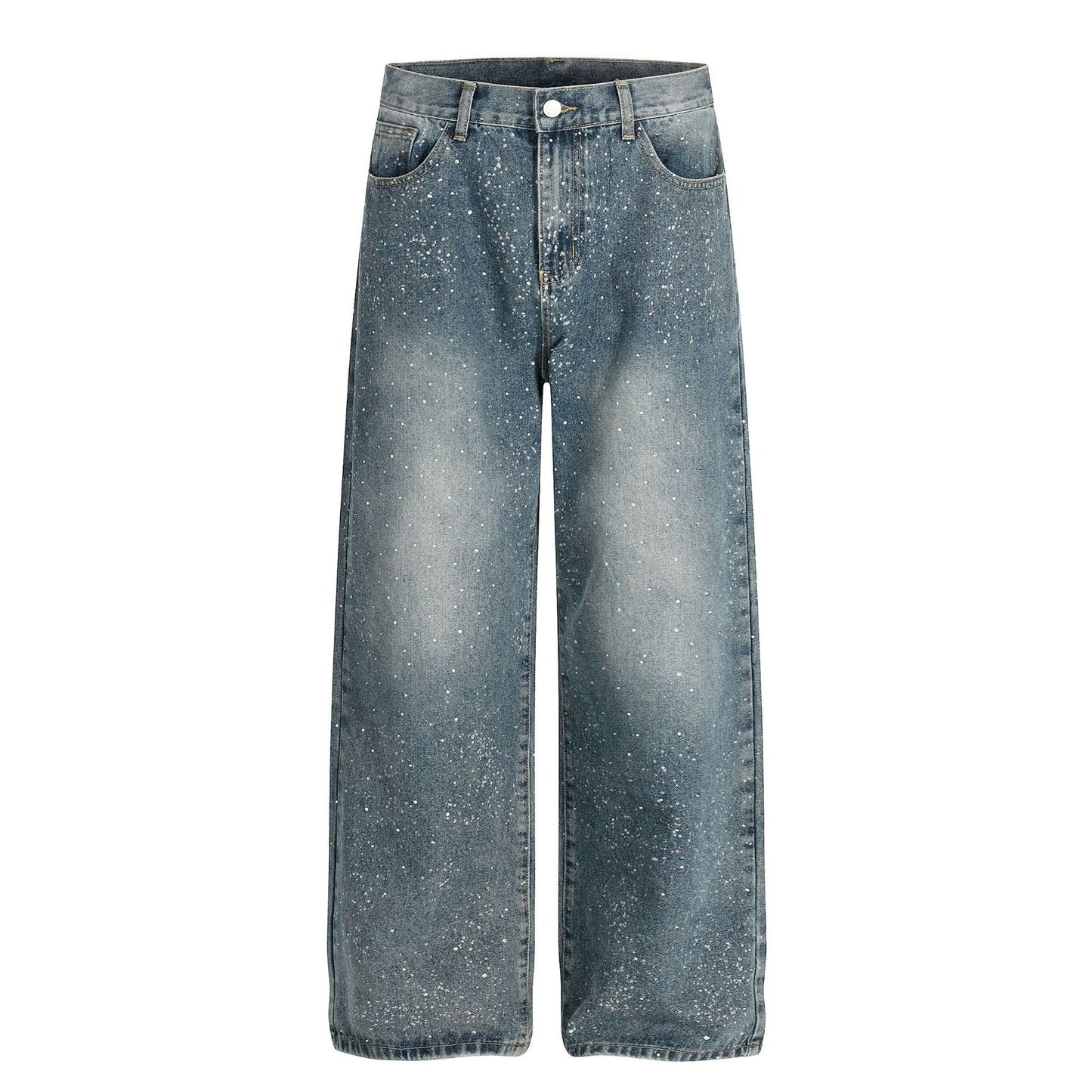 Paint Splatter Washed Wide Leg Denim Jeans WN26146