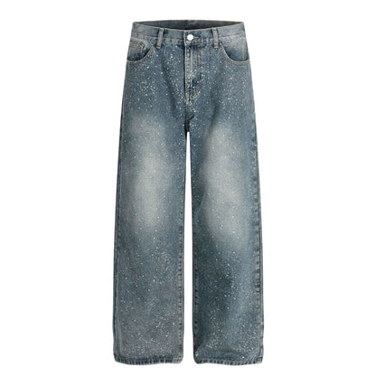 Paint Splatter Washed Wide Leg Denim Jeans WN26146