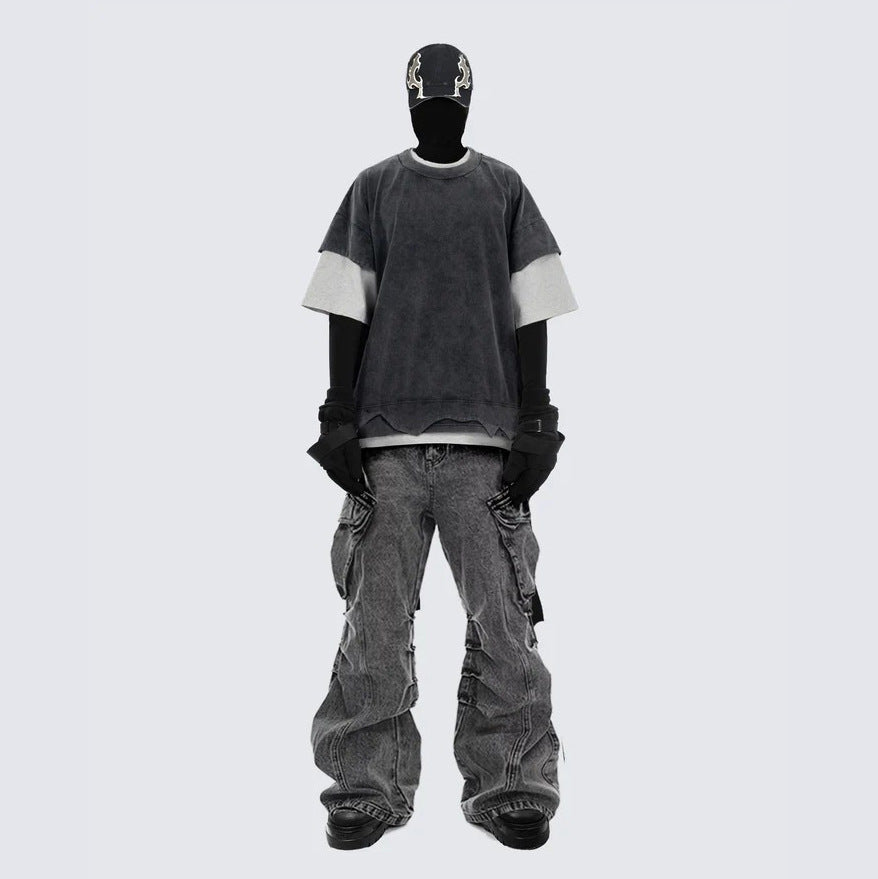 Washed Stacked Wide Leg Cargo Denim Jeans WN27943