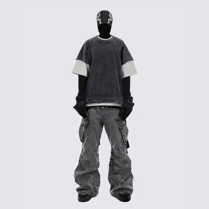 Washed Stacked Wide Leg Cargo Denim Jeans WN27943