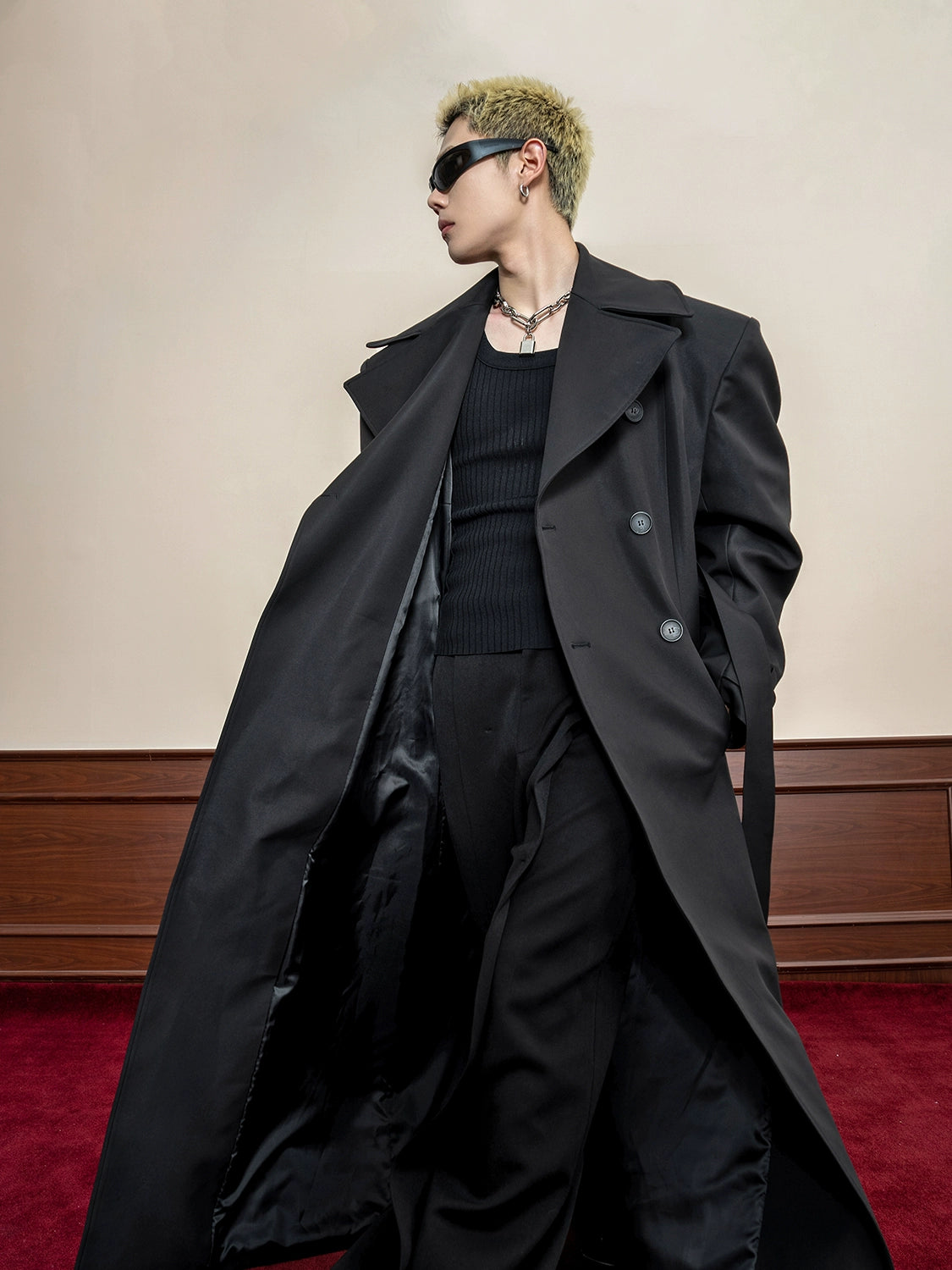 Large Lapel Waist Fit Wide Shoulder Coat WN20852