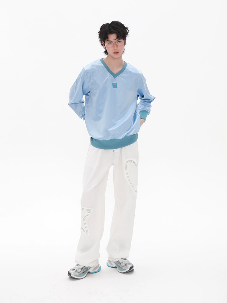 V-Neck Patch Embroidery Sweatshirt WN20198