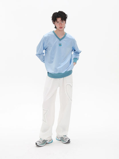 V-Neck Patch Embroidery Sweatshirt WN20198