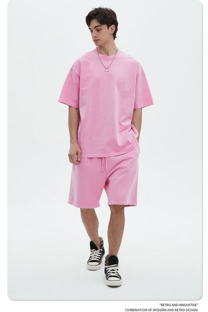 Oversize Washed Short-sleeve-T-shirt & Washed Short Sweatpants Setup WN6633-K