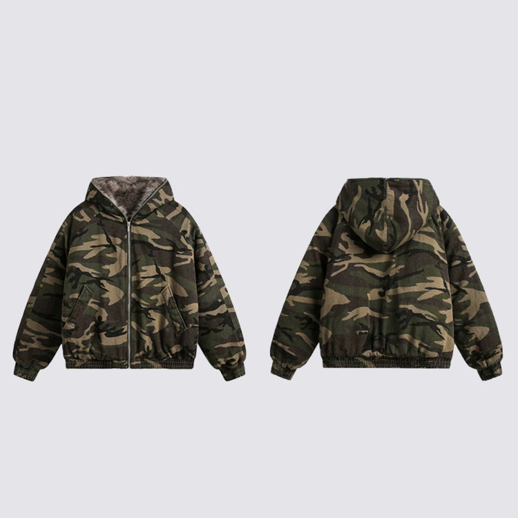 Camouflage Fake Fur Collar Hooded Puffer Jacket WN28044