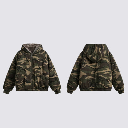 Camouflage Fake Fur Collar Hooded Puffer Jacket WN28044