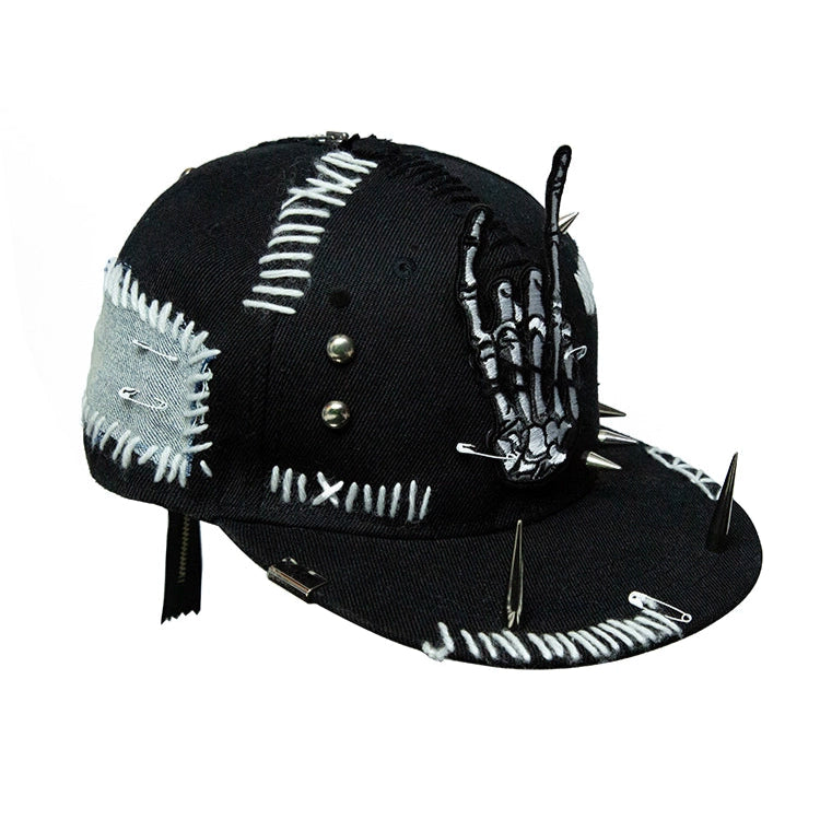 Zipper Rivet Embroidery Flat-Brim Cap WN21144