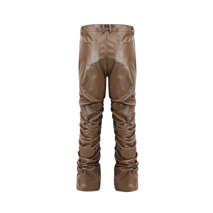 PU Leather Pleats Straight Pants WN25754