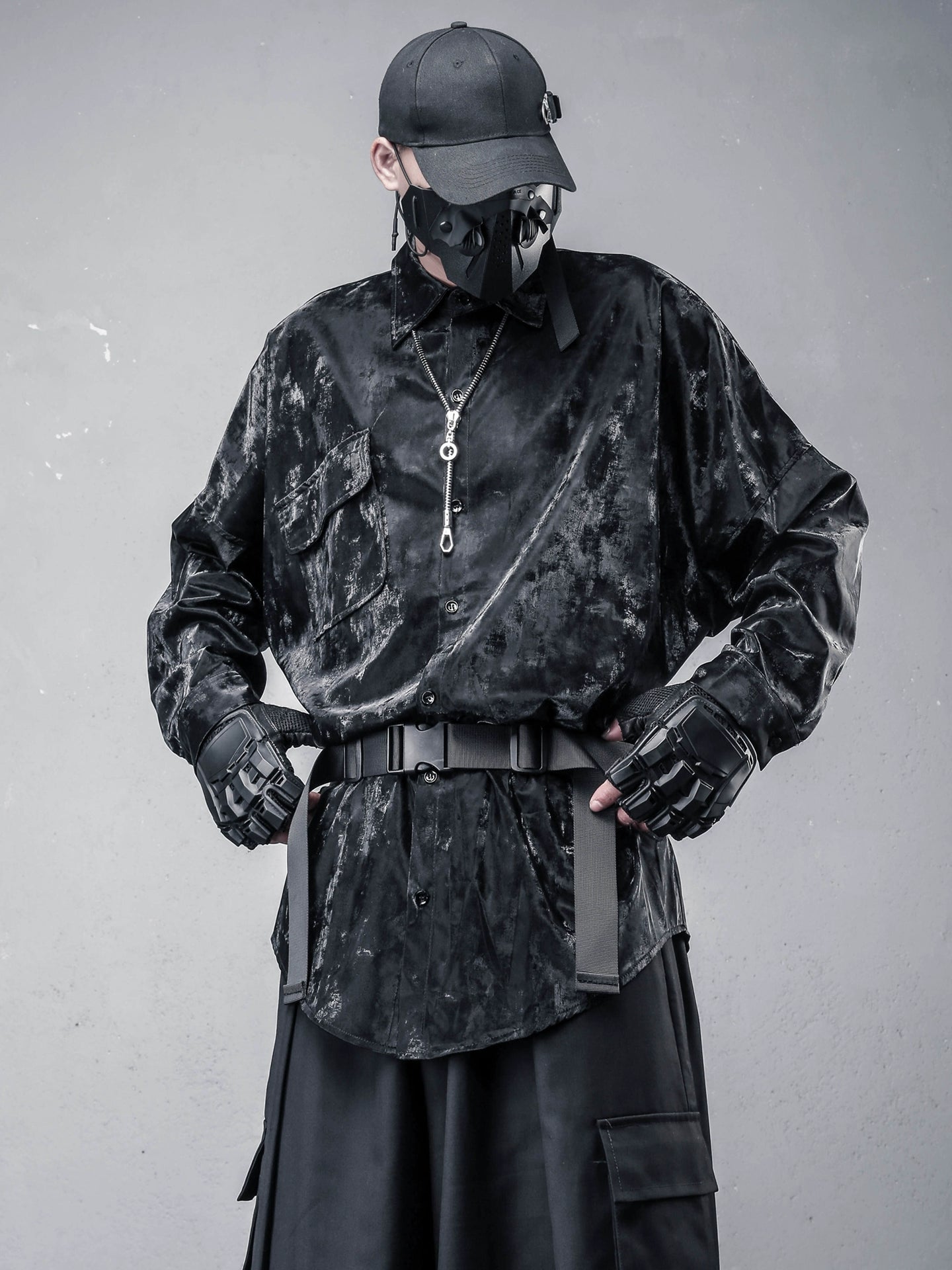 PU Leather Gloss Oversize Long Sleeve Shirt WN22327