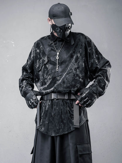 PU Leather Gloss Oversize Long Sleeve Shirt WN22327