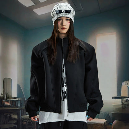 Deconstructed Oversize Zipper Stand Neck Jacket & Wide Leg Pants Setup WN20586