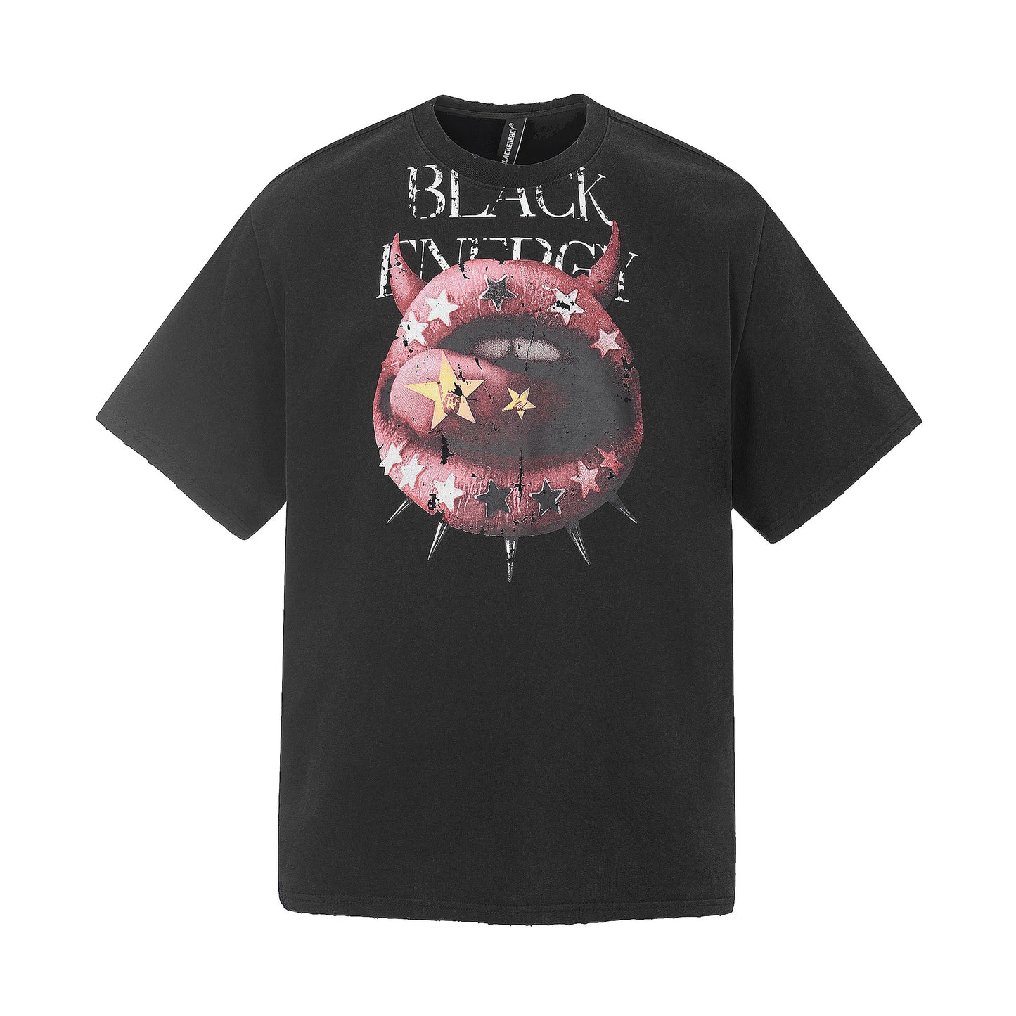 Graphic Print Washed Damage Cotton Short Sleeve T-Shirt WN25601