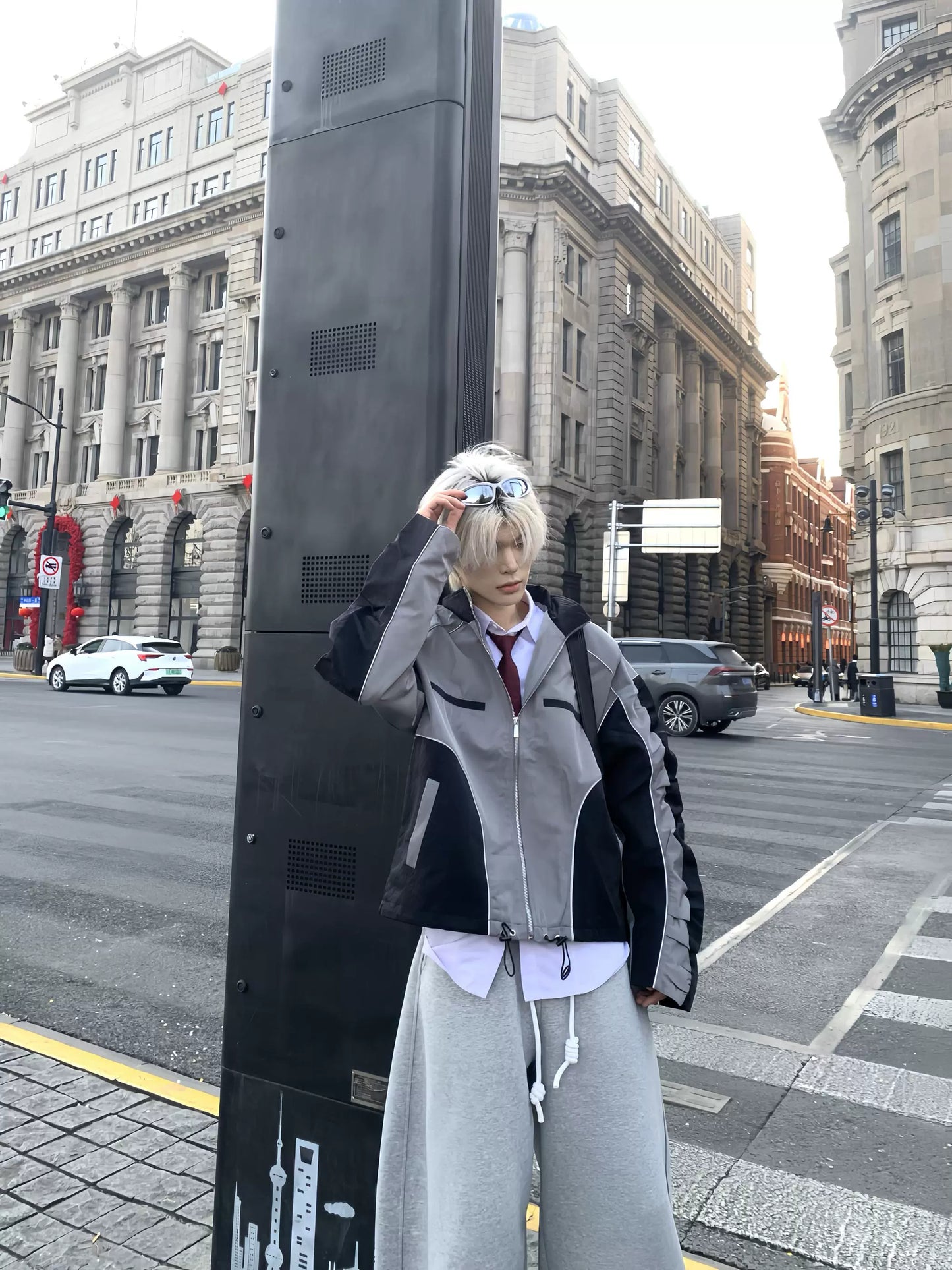 Black-Gray Patchwork Oversize Jacket WN19818