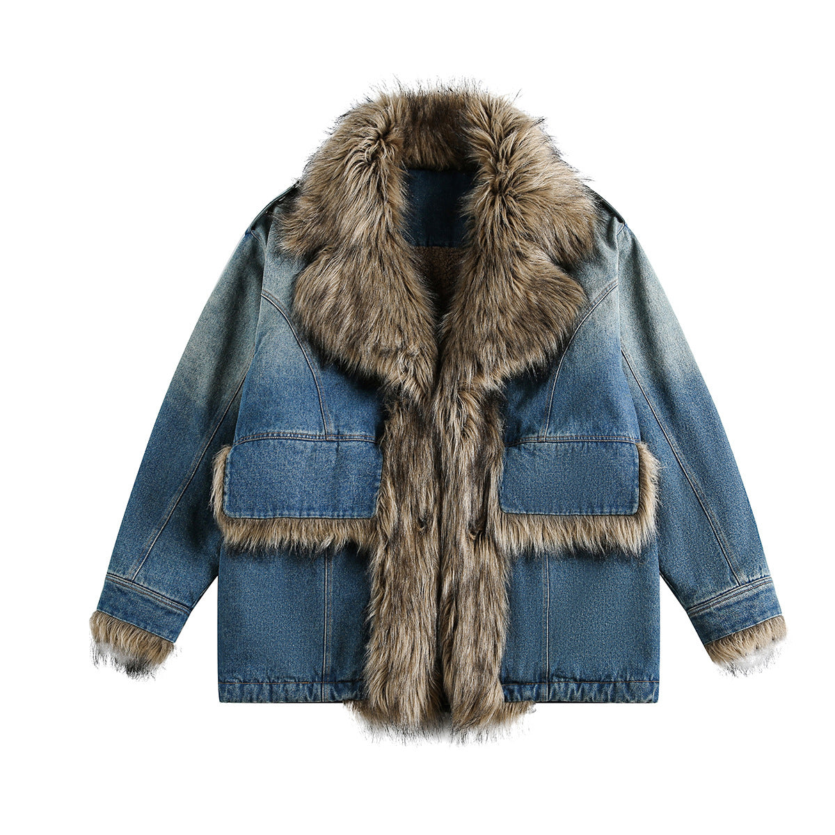 Fur Collar Fleece Lining Denim Jacket WN21893