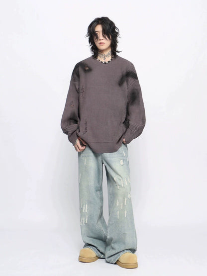 Paint Damage Design Oversize Knit Sweater WN10950