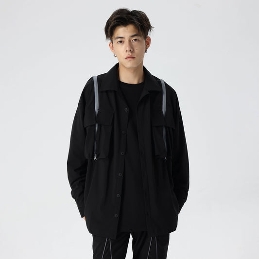 Suspender Zipper Design Long Sleeve Shirt WN17468