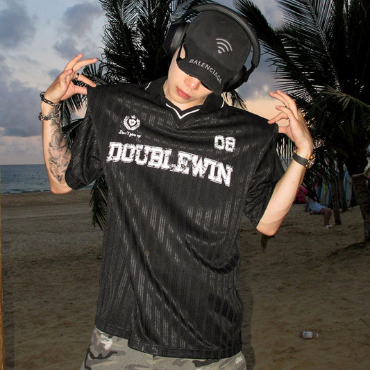 Colorblock Stripe Shoulder-Pad Short Sleeve T-Shirt WN20859