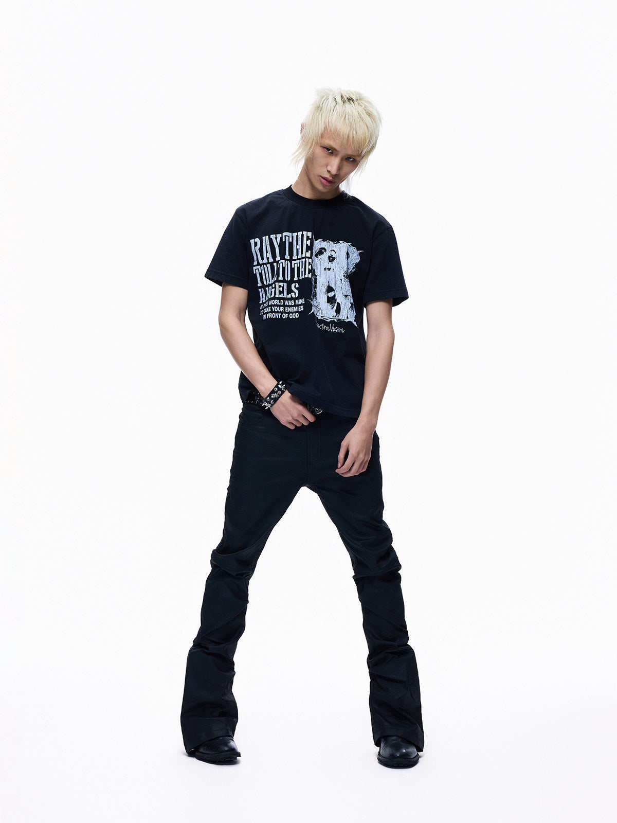 Washed Print Cropped Fitted Short Sleeve T-Shirt WN27363