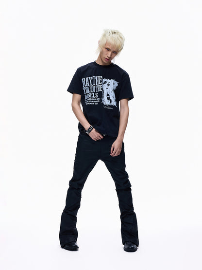Washed Print Cropped Fitted Short Sleeve T-Shirt WN27363