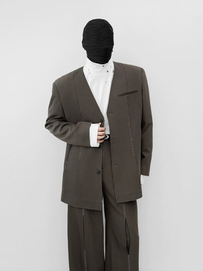 Hand-Stitched Raw Edge Tailored Jacket & Trousers Setup WN11796