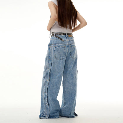 Side Stripes Wide-Leg Straight Denim Jeans WN7686