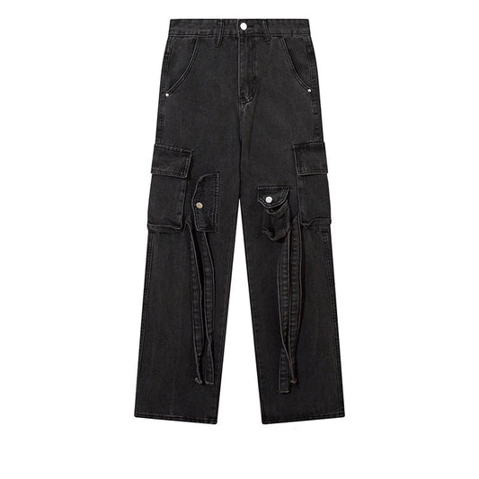Multi Pocket Wide-Leg Straight Denim Jeans WN5407