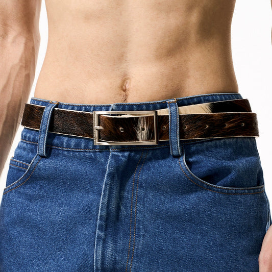 Cow Print Horsehair PU Leather Belt WN21775