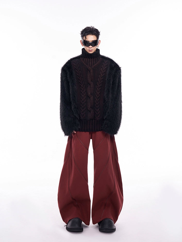 Fake Fur Patchwork High-Neck Knit Sweater WN11686