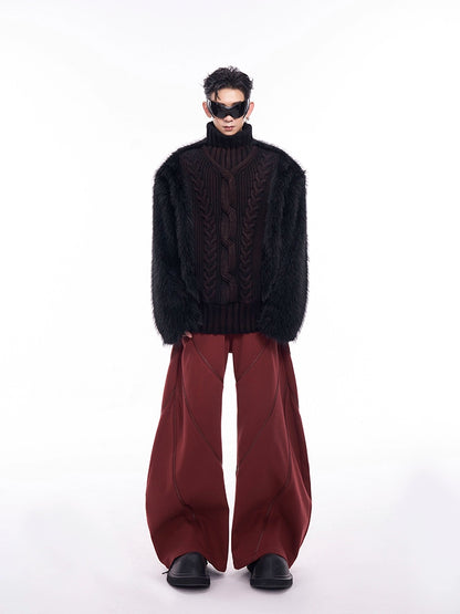 Fake Fur Patchwork High-Neck Knit Sweater WN11686