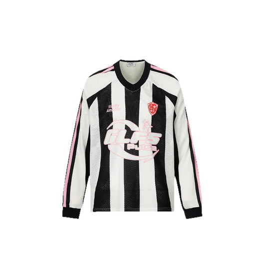 Sporty Mesh Striped V-Neck Long Sleeve T-Shirt WN26466