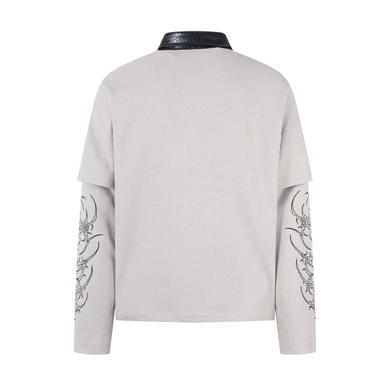 Graffiti Print Fake Layered Waffle Long Sleeve T-Shirt WN25925