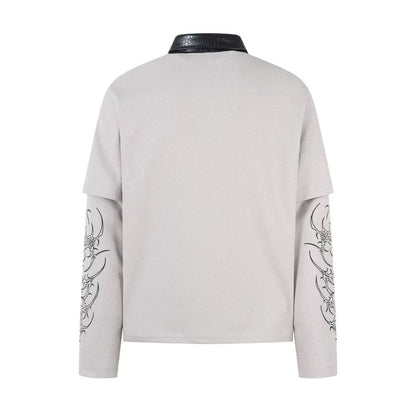 Graffiti Print Fake Layered Waffle Long Sleeve T-Shirt WN25925