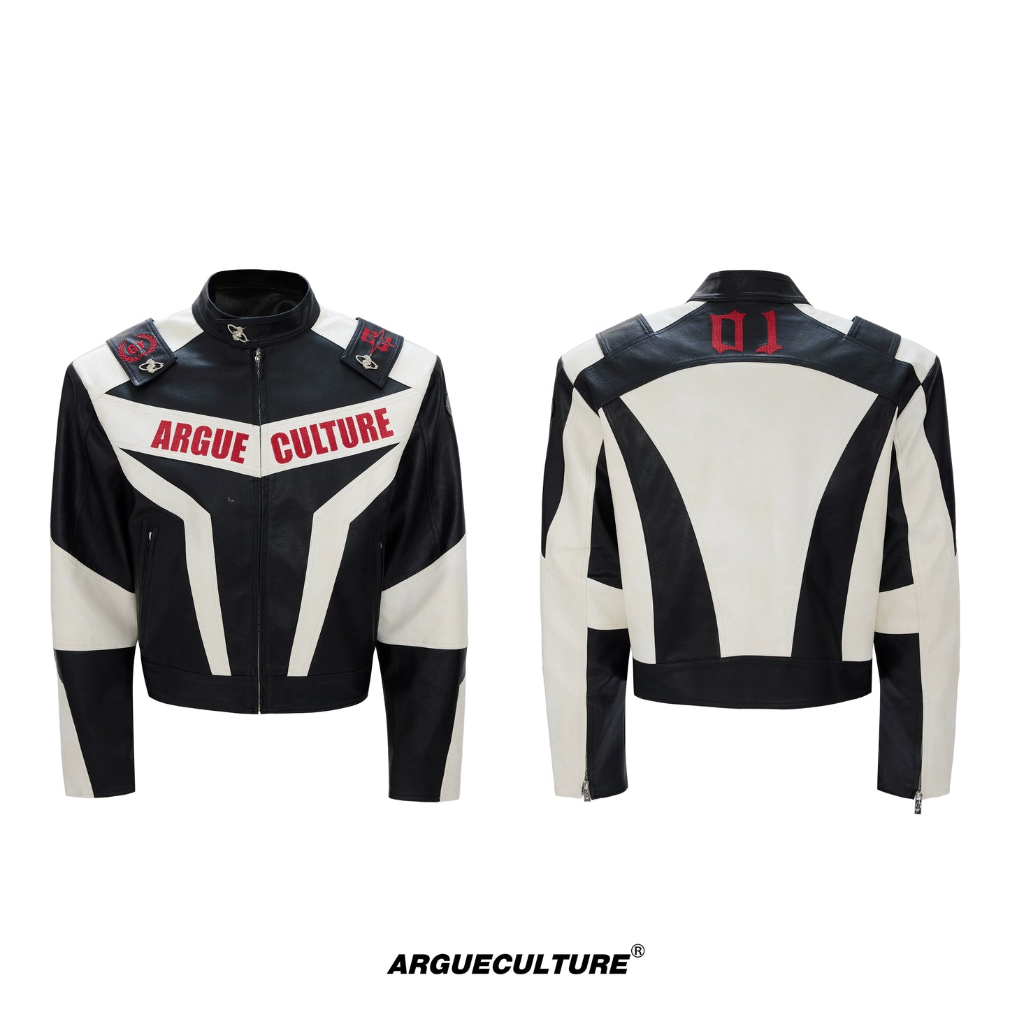 Logo Embroidery Colorblock PU Leather Jacket WN22593