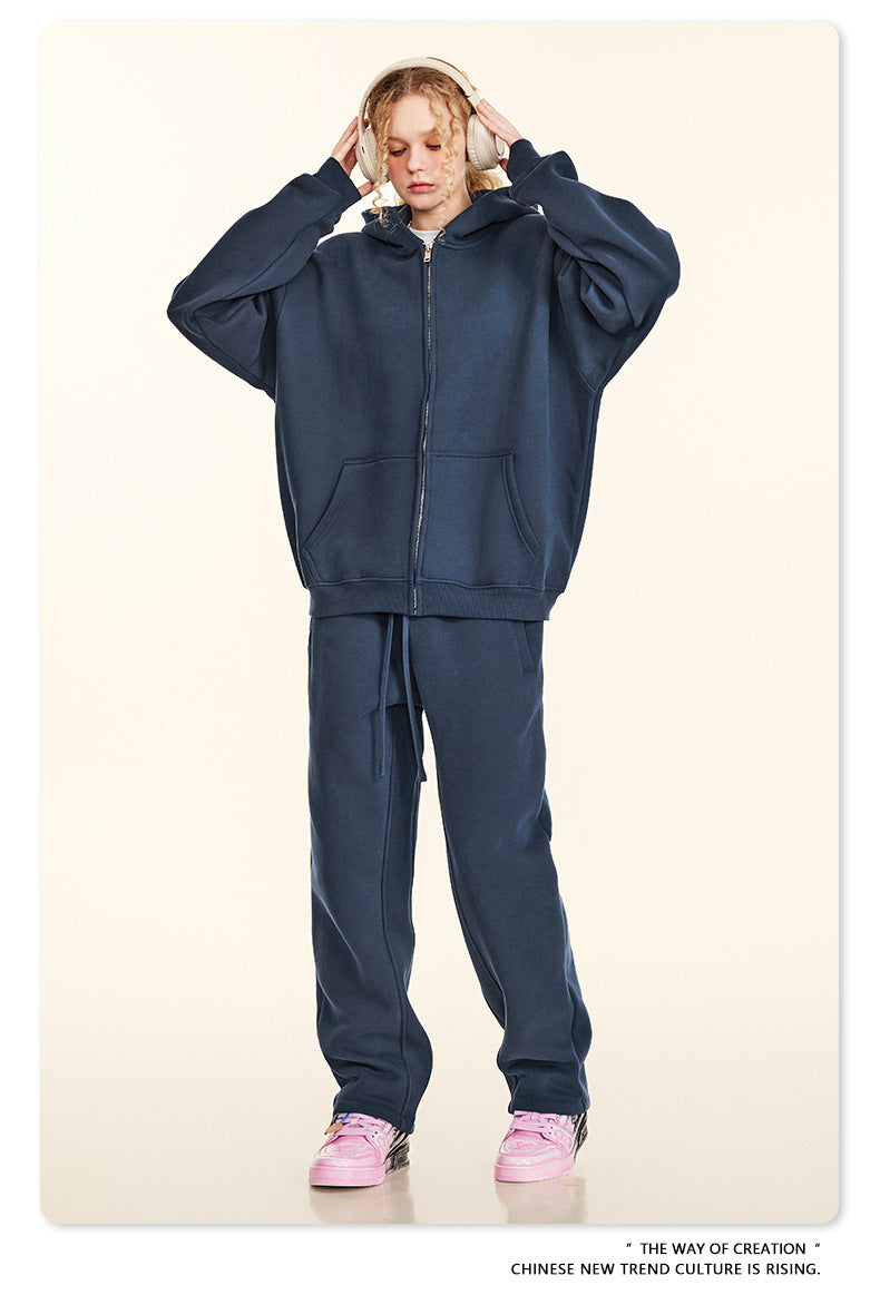 Fleece Lining Oversize Washed Zipper Hoodie WN9943