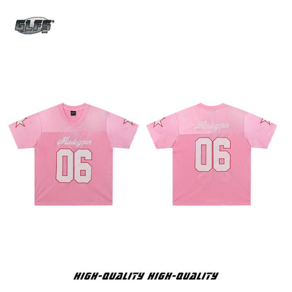 Appliqué Embroidery V-Neck Oversize Short Sleeve T-Shirt WN26567