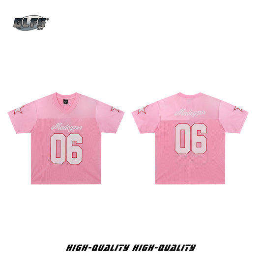 Appliqué Embroidery V-Neck Oversize Short Sleeve T-Shirt WN26567