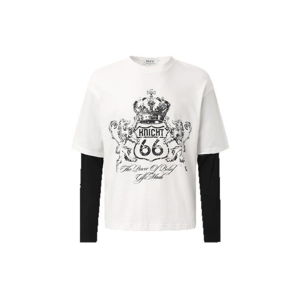 Fake Layered Crown Art Print Long Sleeve T-Shirt WN26513