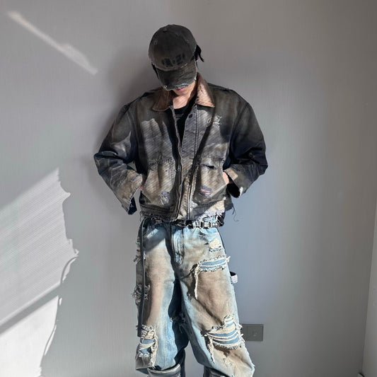 Graphic Art Print Damege Denim Jacket WN19685