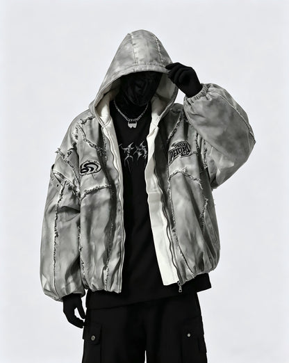 Washed Graphic Pocket Detail Hooded Jacket WN27967