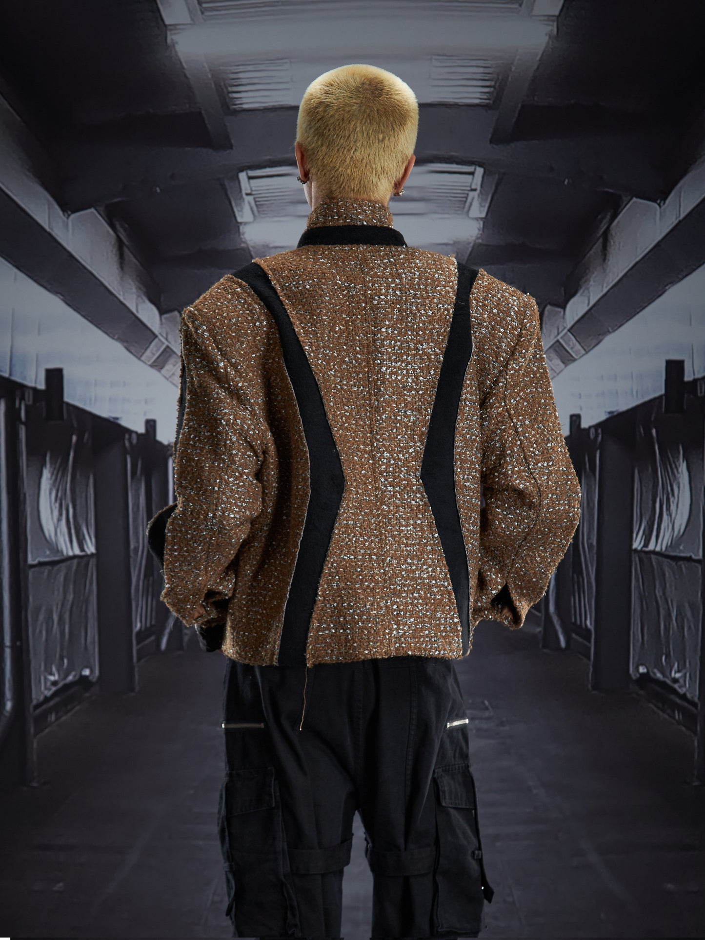 Contrast Panel Button High-Neck Padded Jacket WN22823