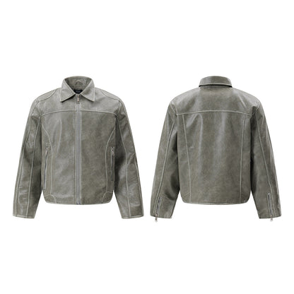 Washed Heavyweight PU Leather Jacket WN11264