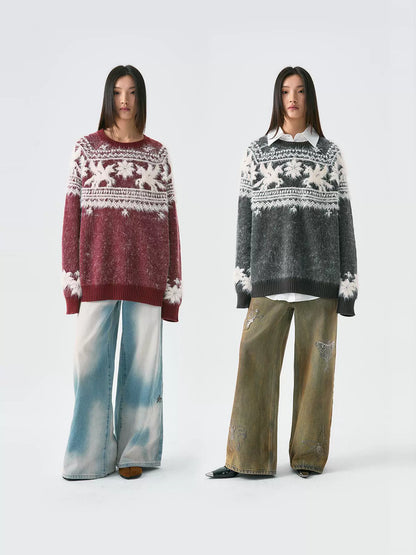 Unicorn Design Wool Blend Fake Mink Fair Knit Sweater WN19047