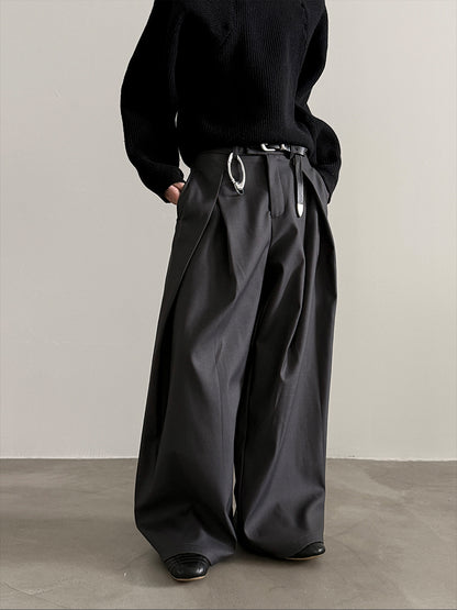 Heavyweight Pleats Wide-Leg Trousers WN15267