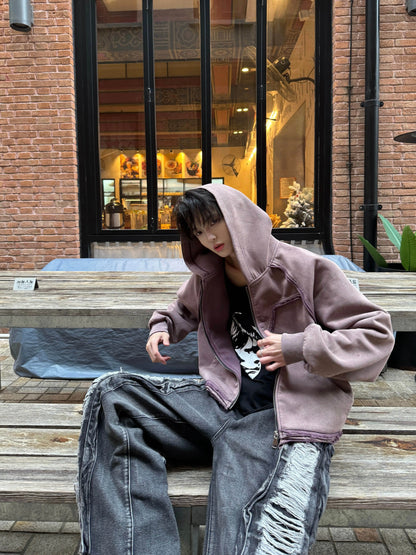 Graphic Print Wash Zipper Hoodie WN20737