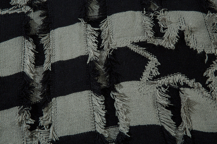 Damage Hem Colorblock Striped Knit Sweater WN11454