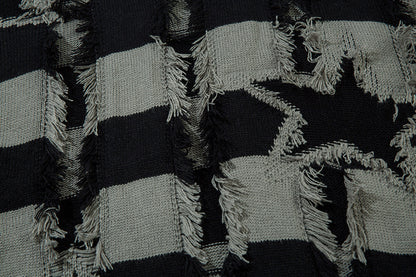 Damage Hem Colorblock Striped Knit Sweater WN11454