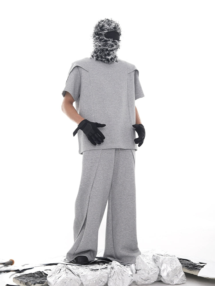 Deconstructed Patchwork Short Sleeve T-Shirt & Pants Setup WN18716